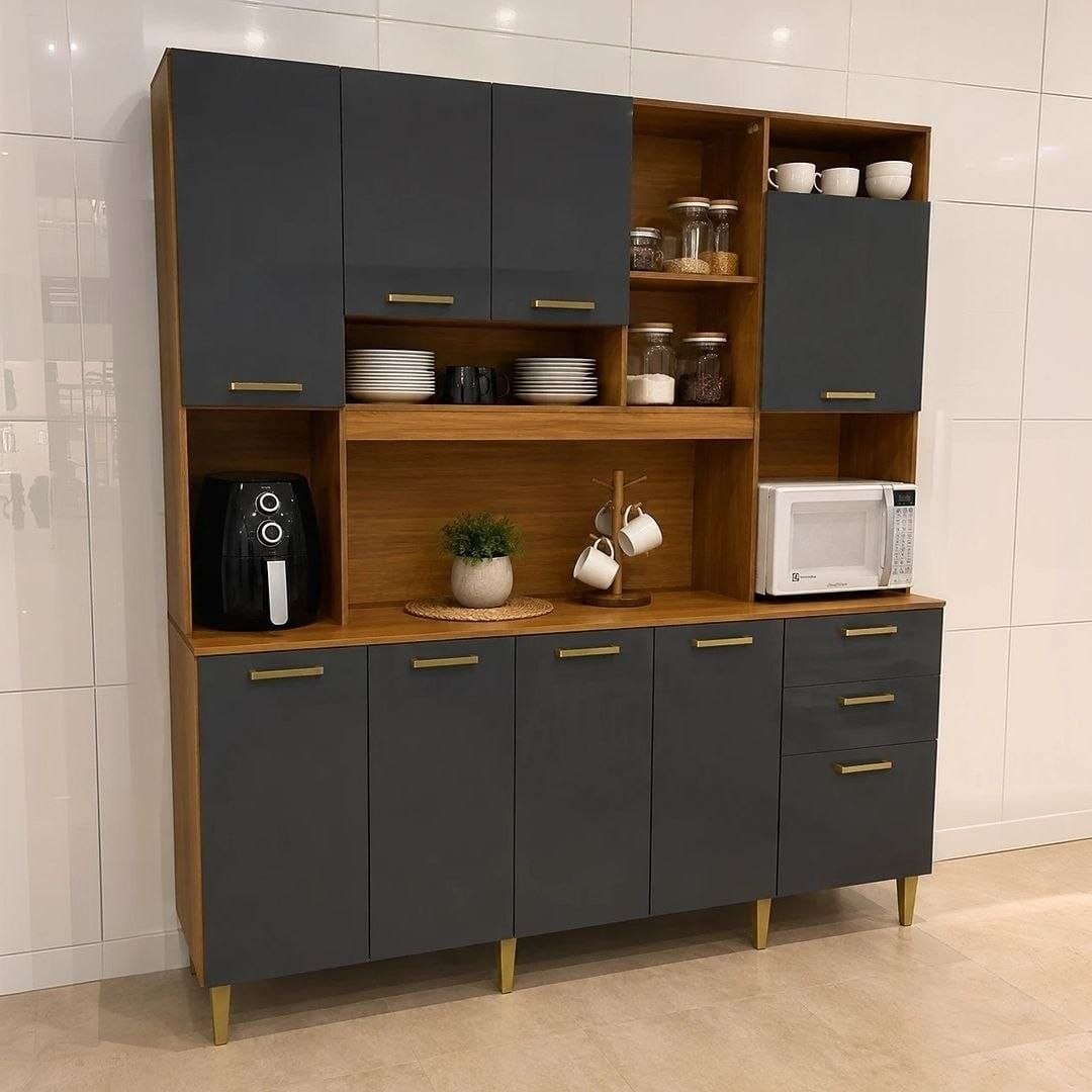 Armário de Cozinha Completa Aramóveis Kit Mega 9 Portas 2 Gavetas