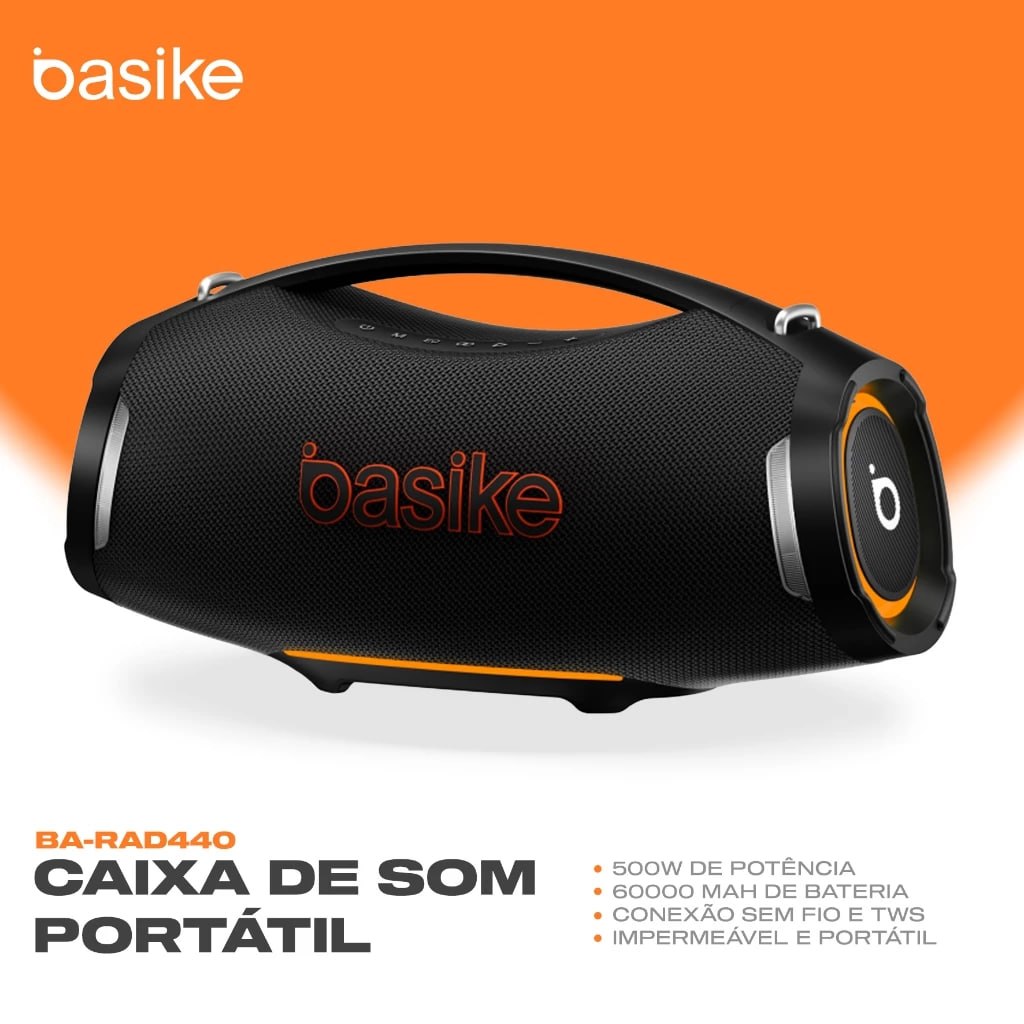 🔊Caixa de Som Portátil Basike Bluetooth 500W Graves Fortes 60000mAh IPX6 À Prova D'água R