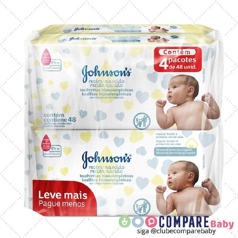 😍 Johnson's Baby Lenços Umedecidos Recém Nascido, 192 Unidades