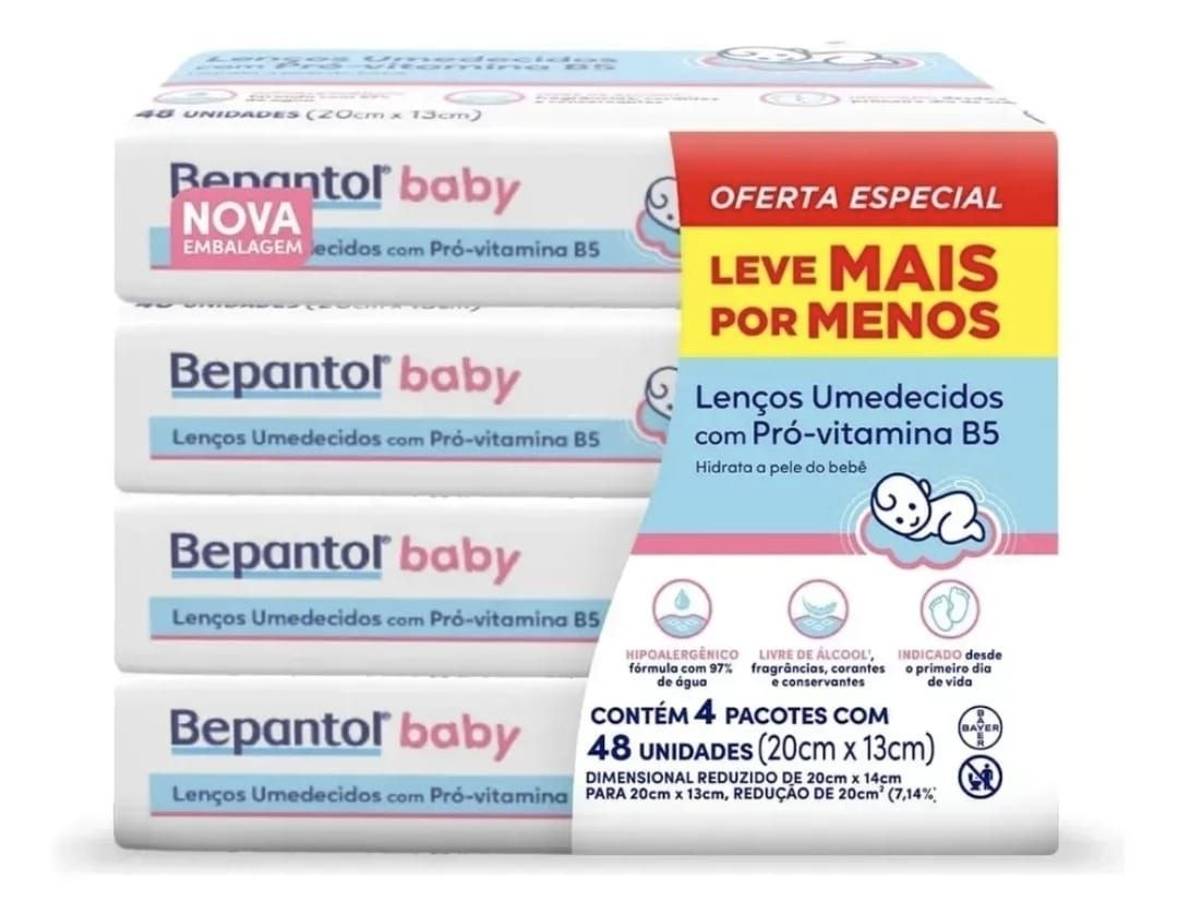 Lenço Umedecido Bepantol Baby - 4 pacotes com 48 unidades cada