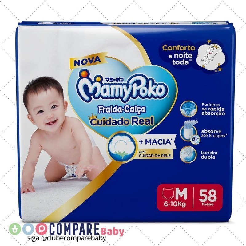 😍 MamyPoko Fralda-Calça Premium Seca M 58 Unidades