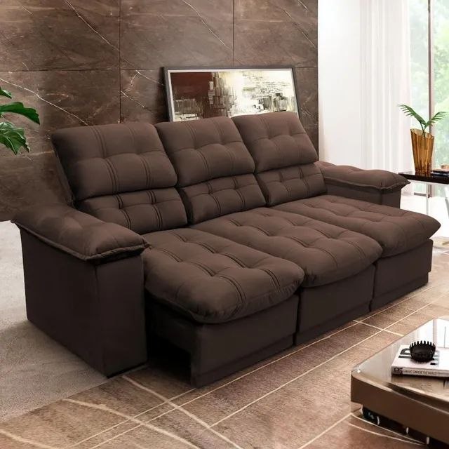 - Sofá Retrátil Reclinável Atenas 2,30m Suede Velut Marrom