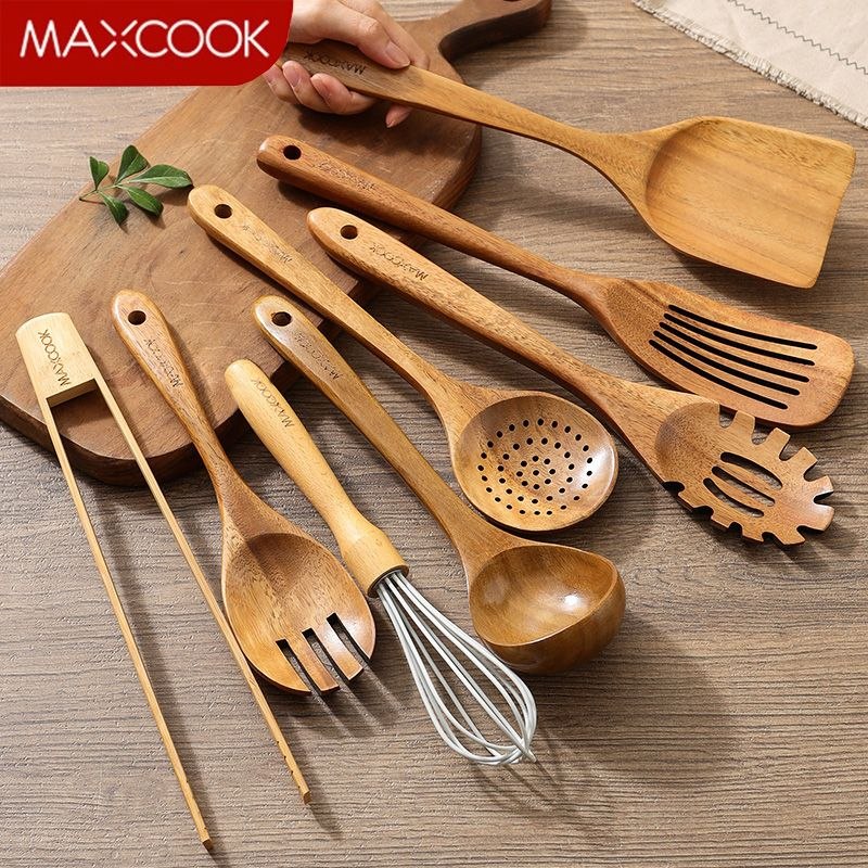 - Conjunto De Utensílios De Madeira MAXCOOK 8 Peças Cozinha Espátula Concha Acessórios De