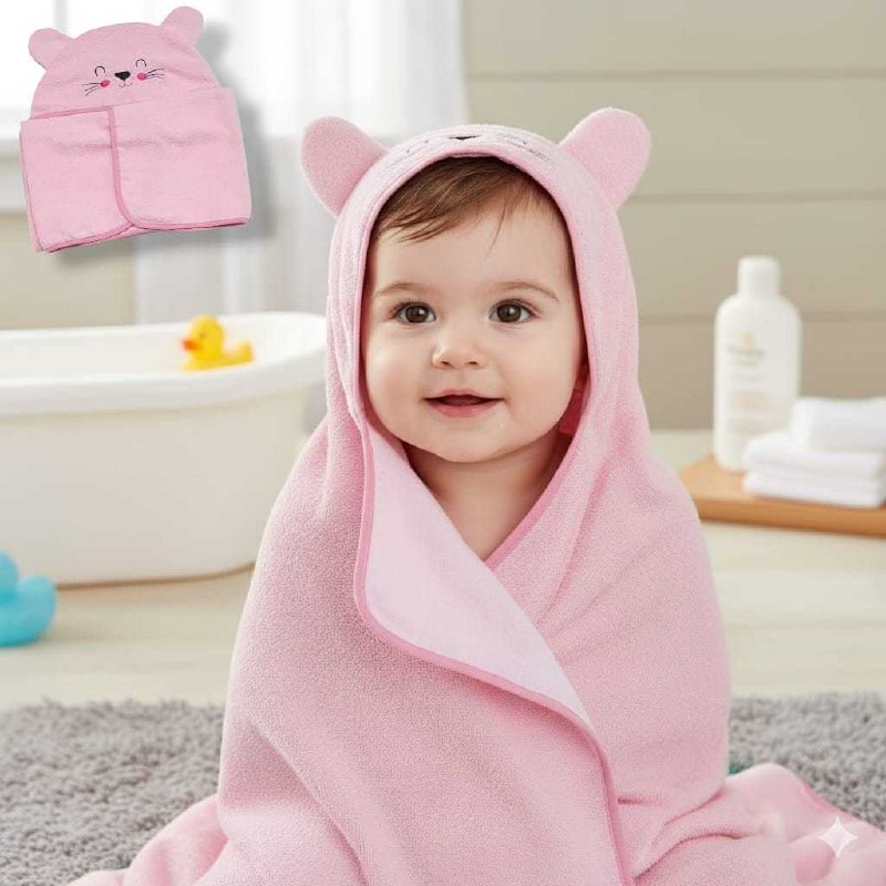 🛍️ Toalha de Banho Bebe Bordada Olhinhos Dupla Face Capuz Forrada Tecido Fralda 100% Algo