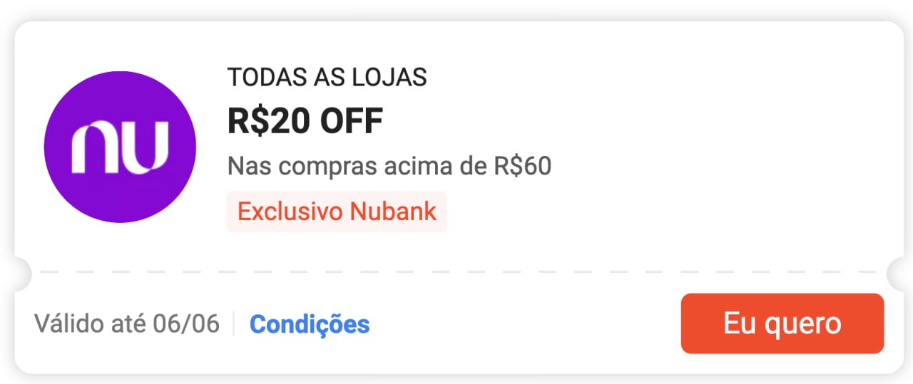 🎟 R$20 OFF em compras acima de R$60