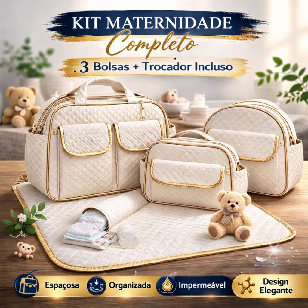 - Kit Bolsa Maternidade Completo 4 Peças com Trocador Saída Maternidade Bebê Impermeável
