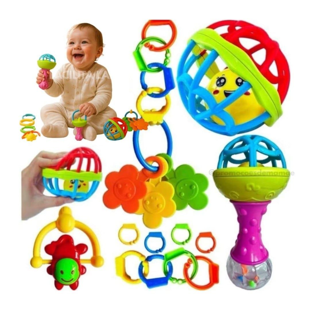 Kit Chocalho para Bebê 8 Peças