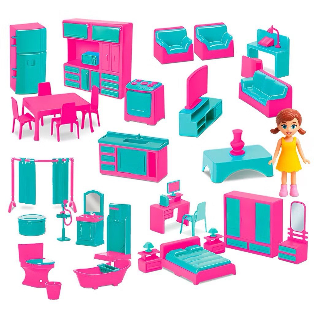 🛍️ Casa Completa da Judy Polly Com Boneca, Banheiro, Sala, Cozinha E Quarto - Brinquedo I