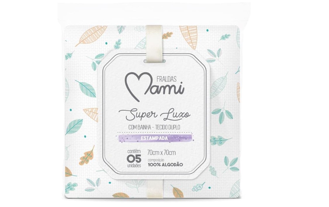 🫧 Papi Textil Fralda Super Luxo Mami C/ Bainha Estampada 70Cm X 70Cm Contem 05 Un