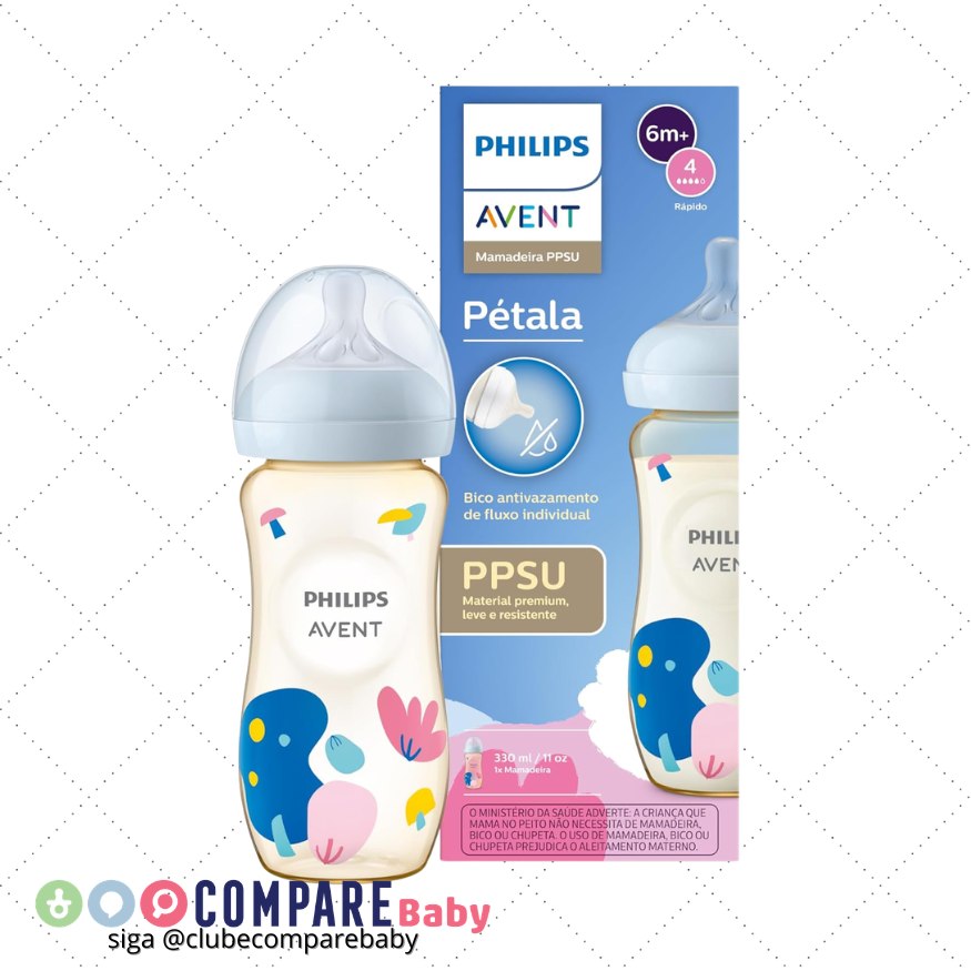 😍 Philips Avent Mamadeira PPSU Anticólica Natural Response 330ml, Bico 6m+ Fluxo Rápido,