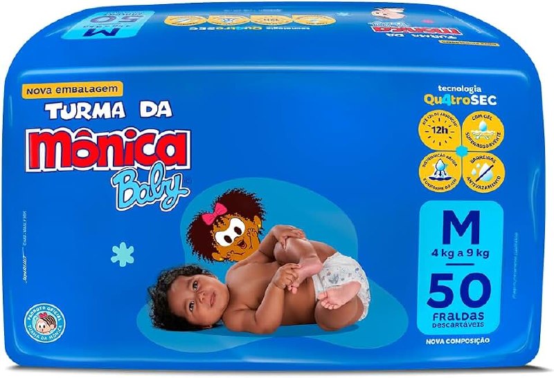 🛍️ Fralda Turma da Mônica Baby Mega M 50 Unidades