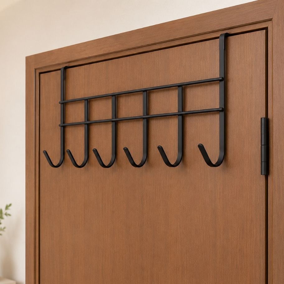 - Cabide De Porta 6 Ganchos Para Porta Pendurar Toalha Roupas Sem Furar Metal 45cm