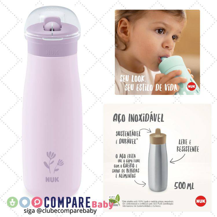 😍 Copo Inox NUK Mini-Me Flip 500ml 2 em 1 – Roxo