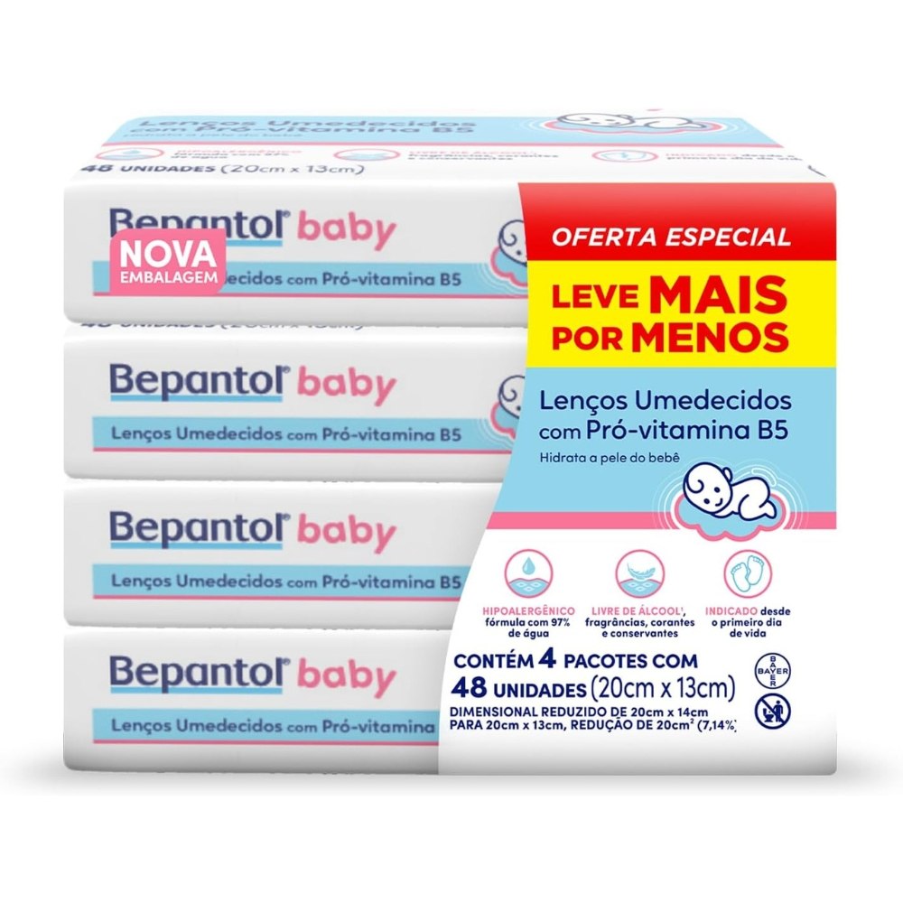 🛍️ Kit com 4 Lenços Umedecidos Hipoalergênico 48un - Bepantol