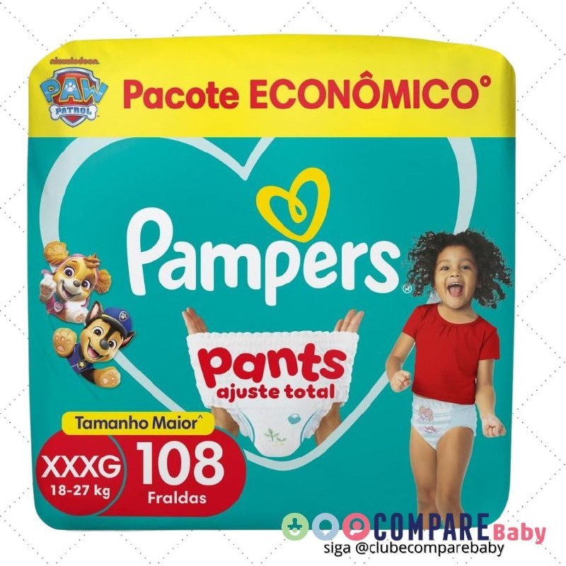 😍 Fralda Pampers Pants Ajuste Total Tamanho XXXG 108 Unidades