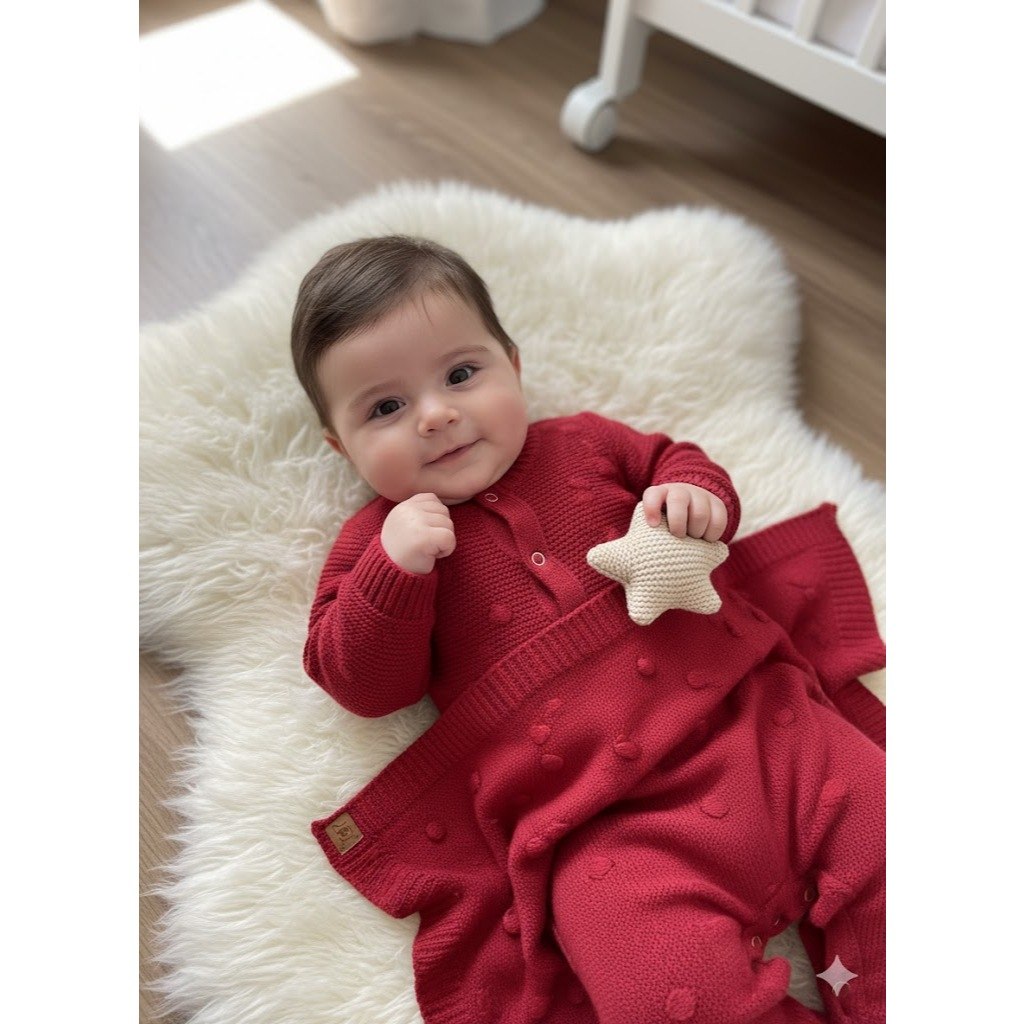 🛍️ Kit Macacão Manta Cobertor Saìda Maternidade Tricot Bolinhas Menino Menina Bebê Tricô