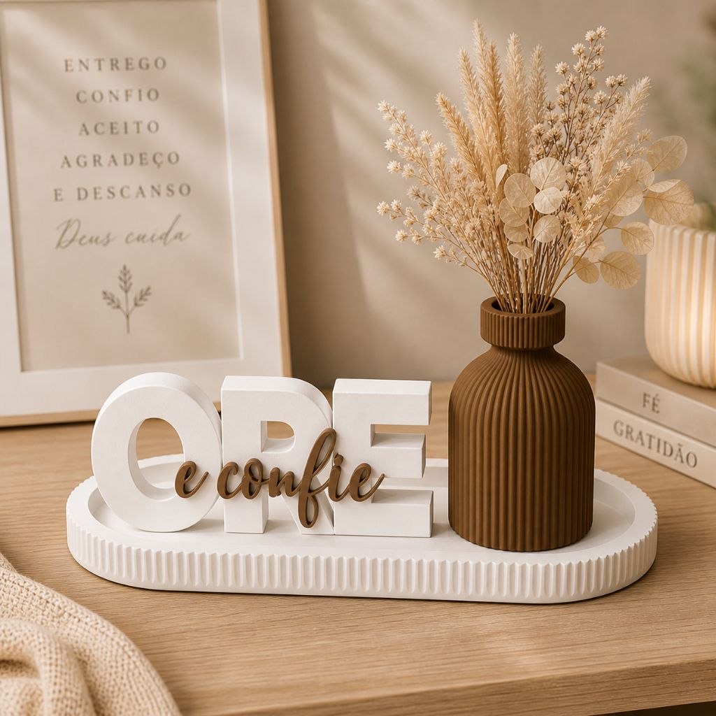 - Kit Ore e Confie com Bandeja e Vaso Decorativo – Decoração Religiosa Minimalista