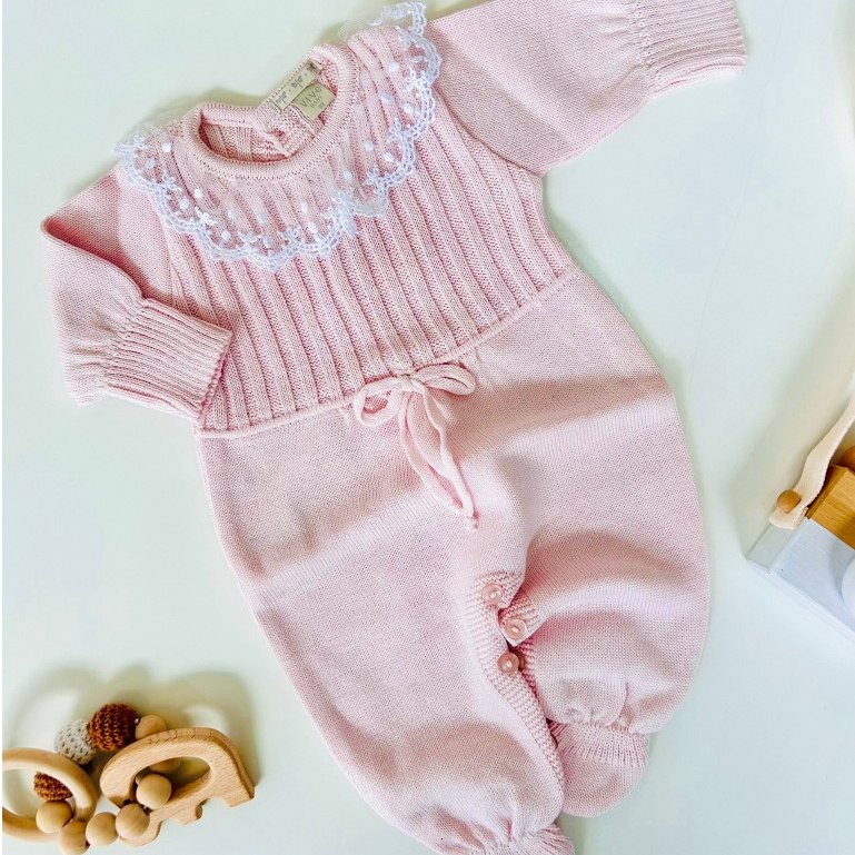 🛍️ Macacão para Bebê Tricot Roupa Infantil Menina Saída Maternidade Gola Tule Bordado Ren