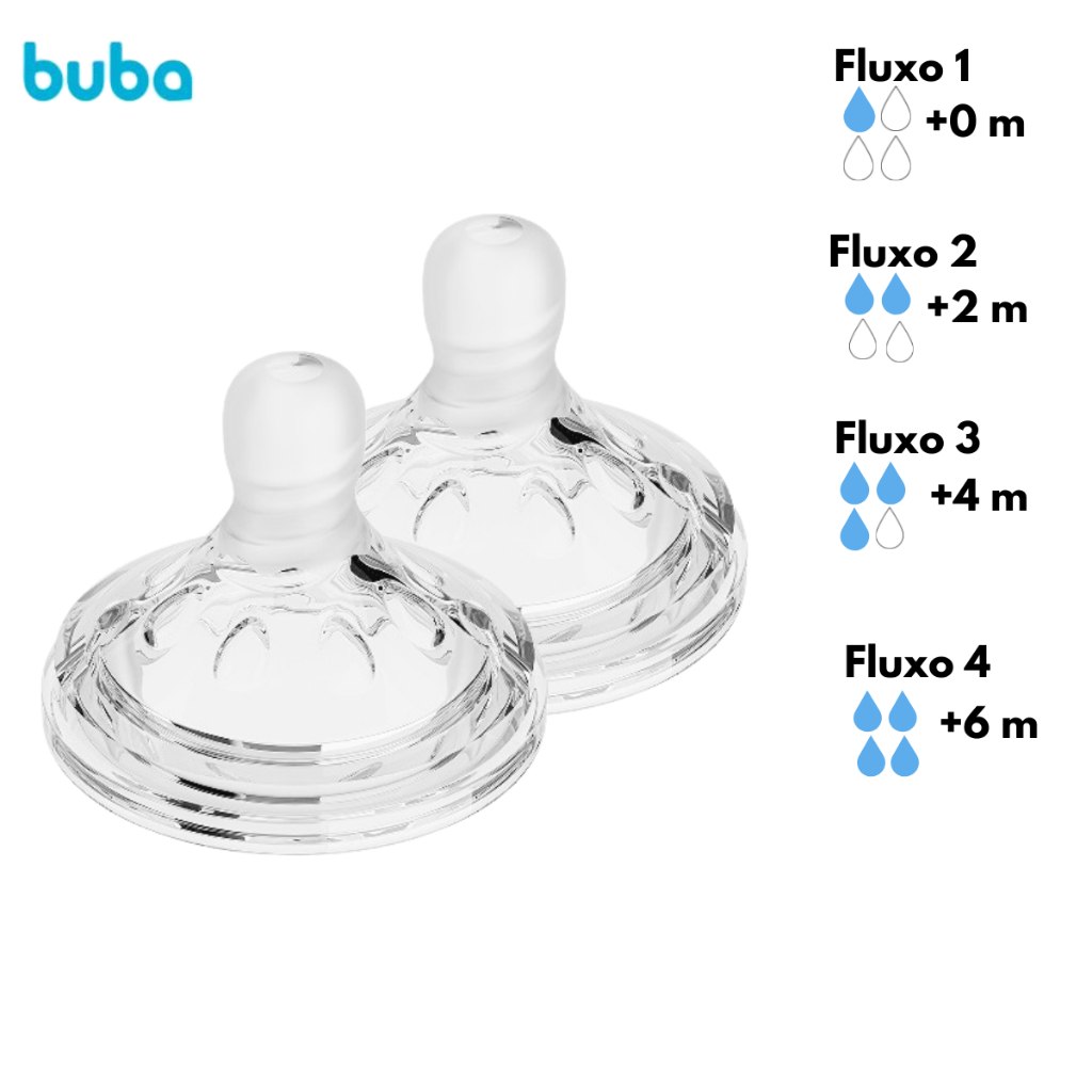 🛍️ Kit Bico para Mamadeira Easy Flow Buba Válvula Anticólica Macio 100% Silicone 2 Unidad