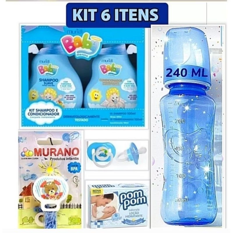 🛍️ Kit presente mamãe bebê lembrancinha chá de fraldas 6 itens Shampoo Condicionador Muri