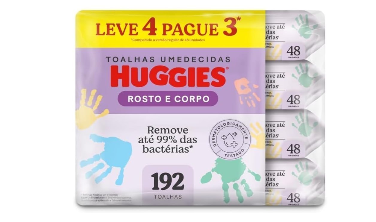 🫧Lenços Umedecidos Huggies Rosto e Corpo Limpeza 4 x 48 Un