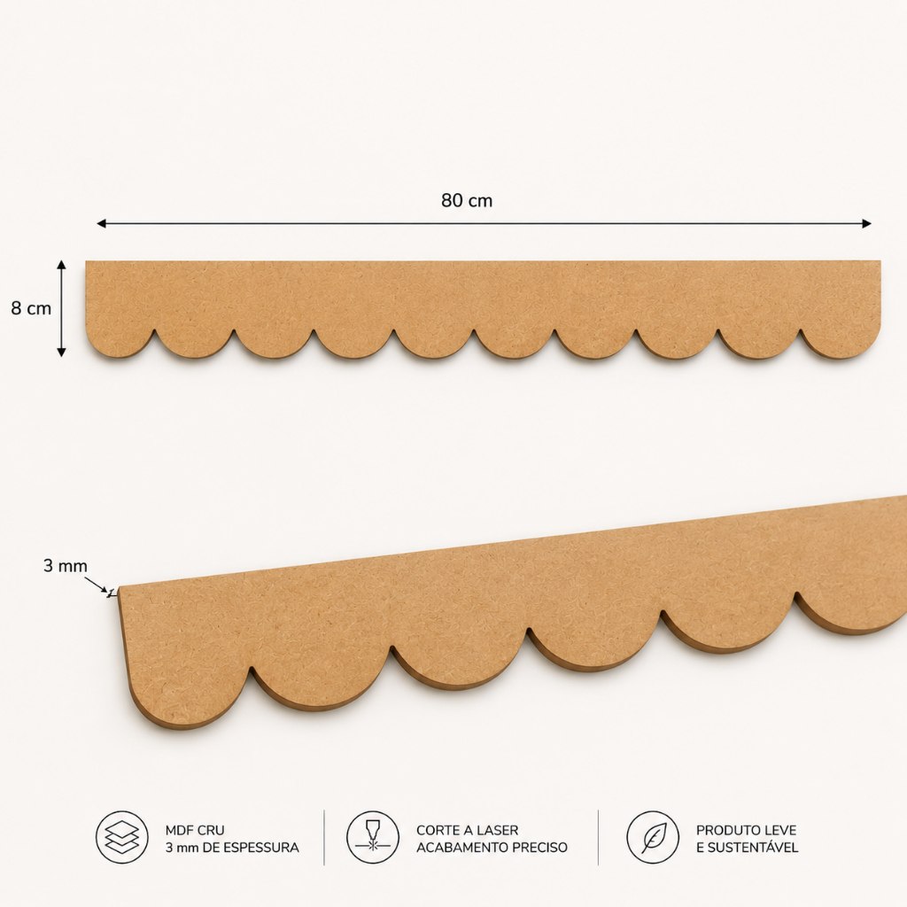🛍️ Kit Régua Babado MDF Cru 80cm x 8cm Acabamento Para Ripado Parede Infantil Quarto Bebê