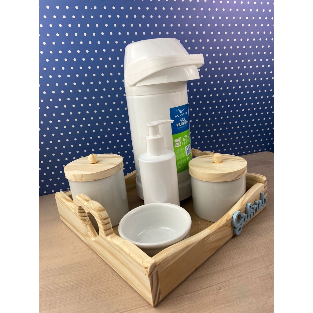 🛍️ Kit Higiene Bebê Porcelana Pinus Coração Garrafa PUMP Personalizado Menino