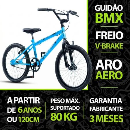 🚴‍♂️Bicicleta Aro 20 Bmx Freestyle Infantil Vega Aro 20 aero Bike freio V-brake