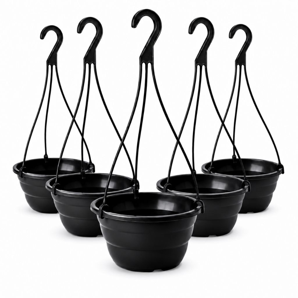 - Kit 5 Vasos Cuia 21 Preta com Haste 40cm Reforçado Plantas Suspensas Vasos