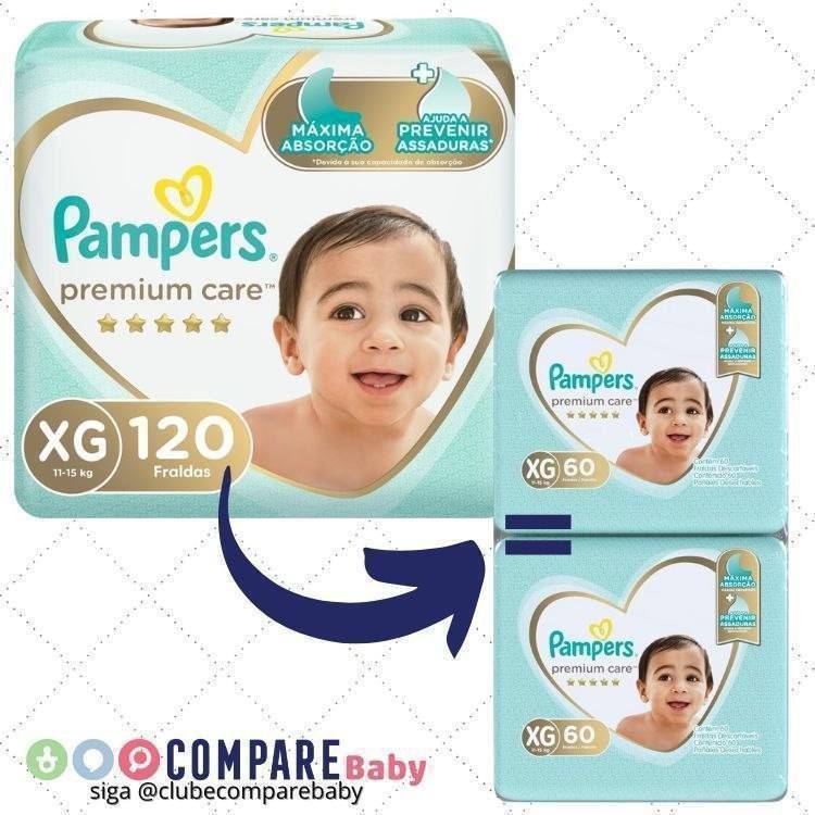 😍 Fralda Pampers Premium Care XG - 120 fraldas  (2x pacotes de 60 un)