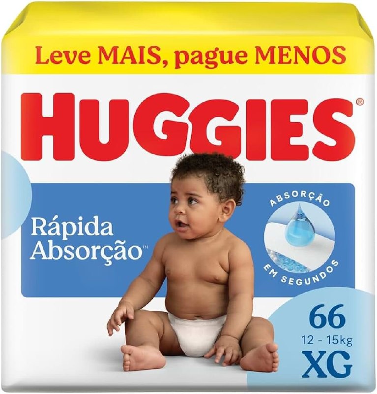 🛍️ Huggies Fralda Descartável Rápida Absorção XG - 66 Un (embalagem pode variar)
