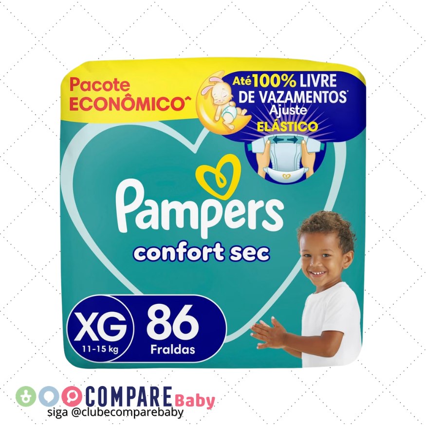 😍 Fralda Pampers Confort Sec Tamanho XG, 86 Unidades