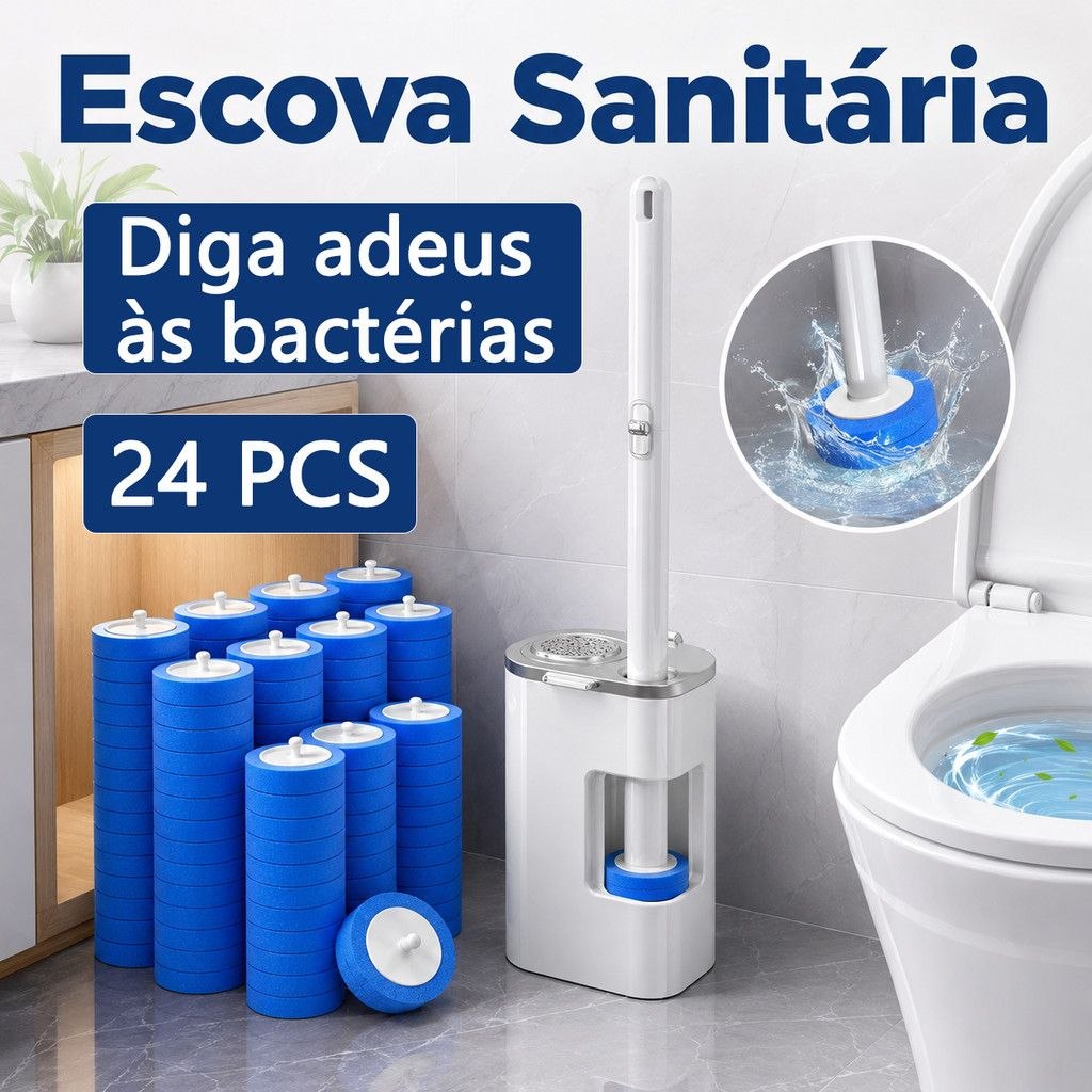 - Escova de Vaso Sanitário Descartável com 24 Refil Suporte de Parede para Limpeza de Banh