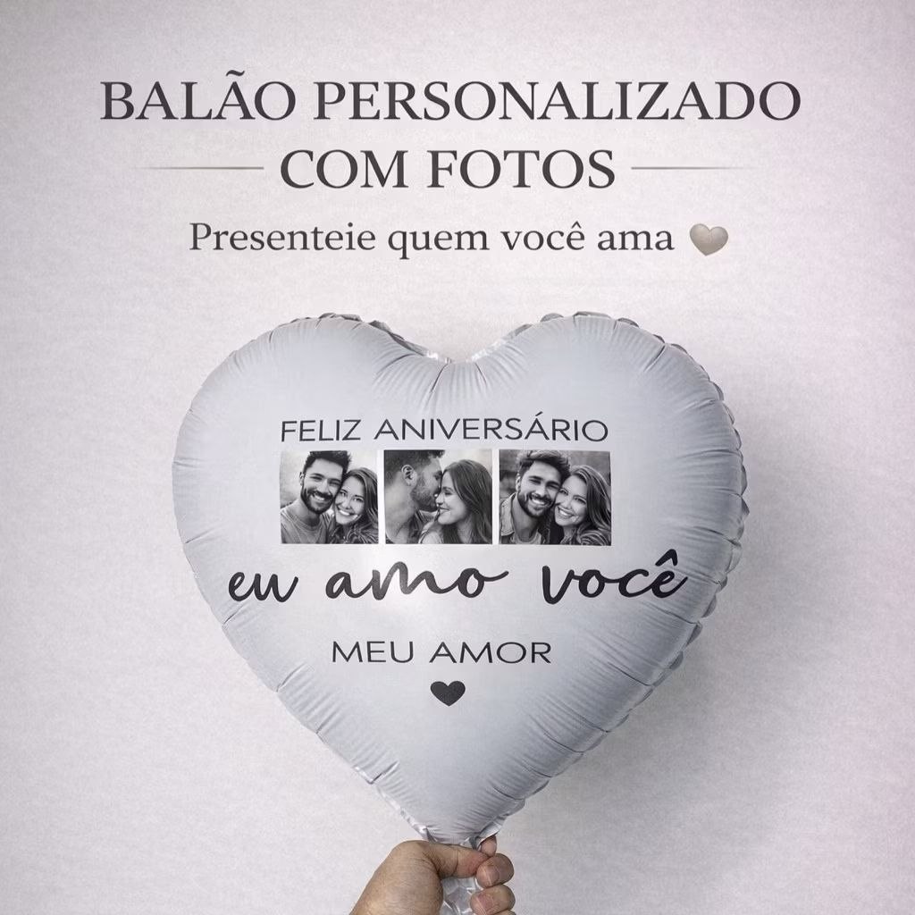 🛍️ PERSONALIZADO Balão de Coração com foto   VARETA Metalizado Balão de Aniversário Prese