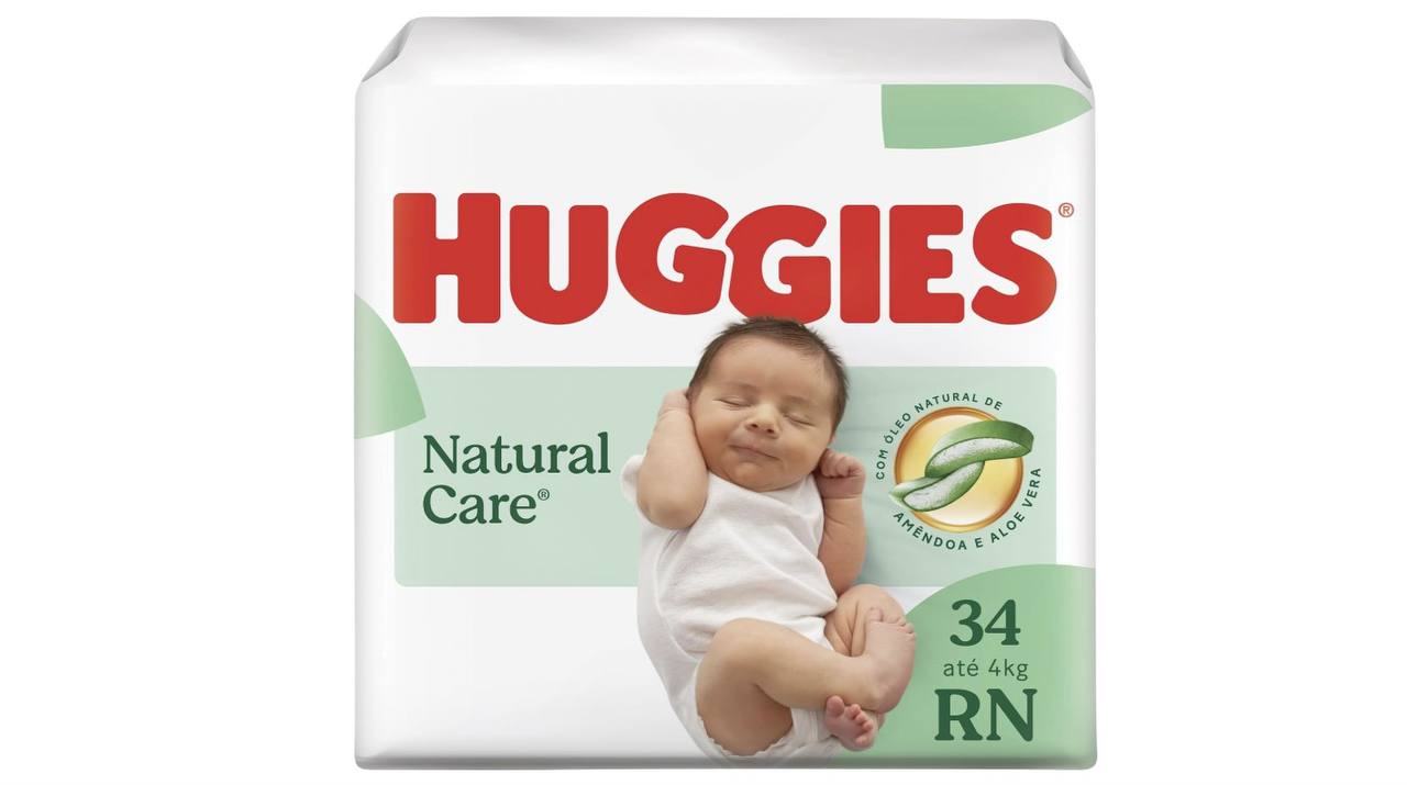 🫧 Huggies Fralda Descartável Premium Natural Care RN - 34 Un