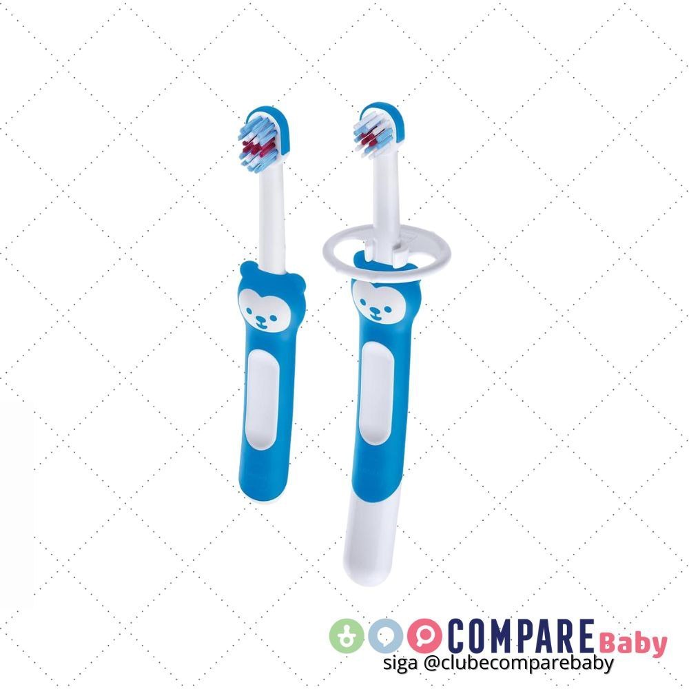 😍 MAM Baby Kit com 2 Escovas de Dentes Baby's Brush com Trava de Segurança para Crianças