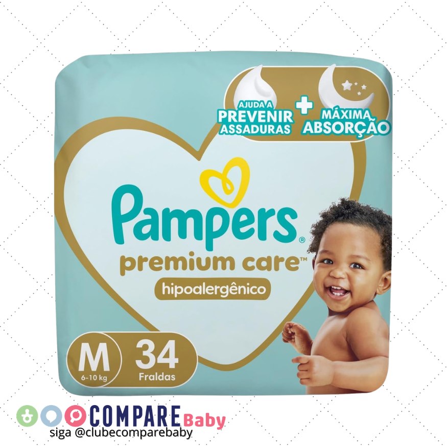 😍 Fralda Pampers Premium Care Tamanho M 34 Unidades