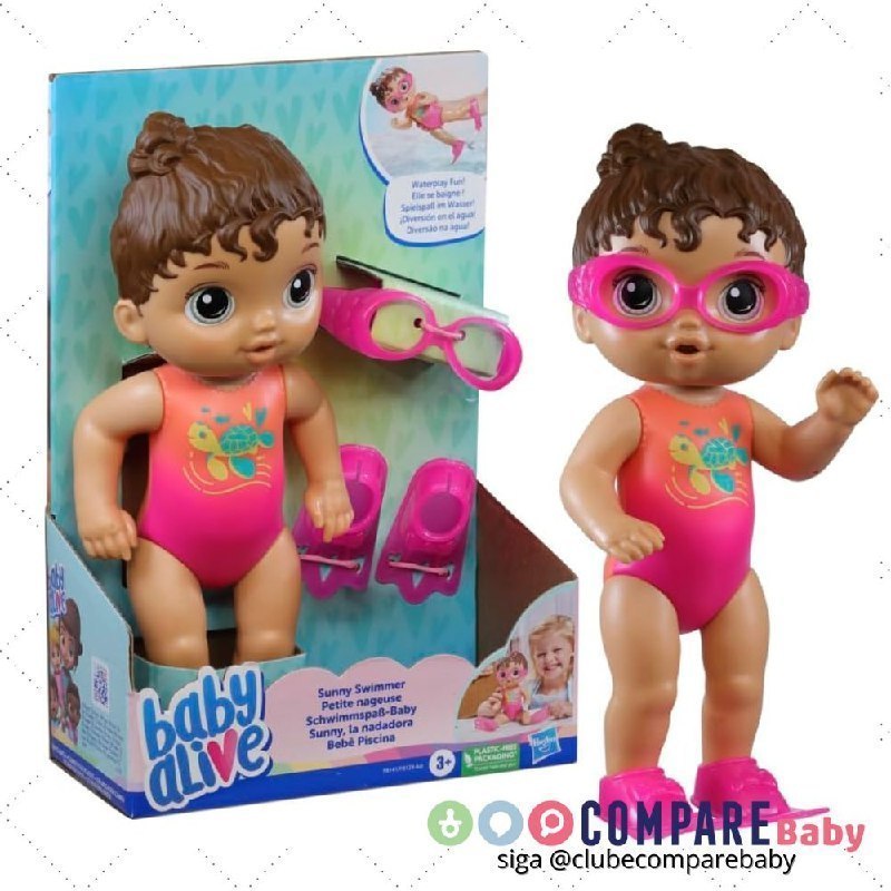 😍 Boneca Baby Alive Sunny Swimmer - Cabelos Castanhos 25 cm - F8141 - Hasbro