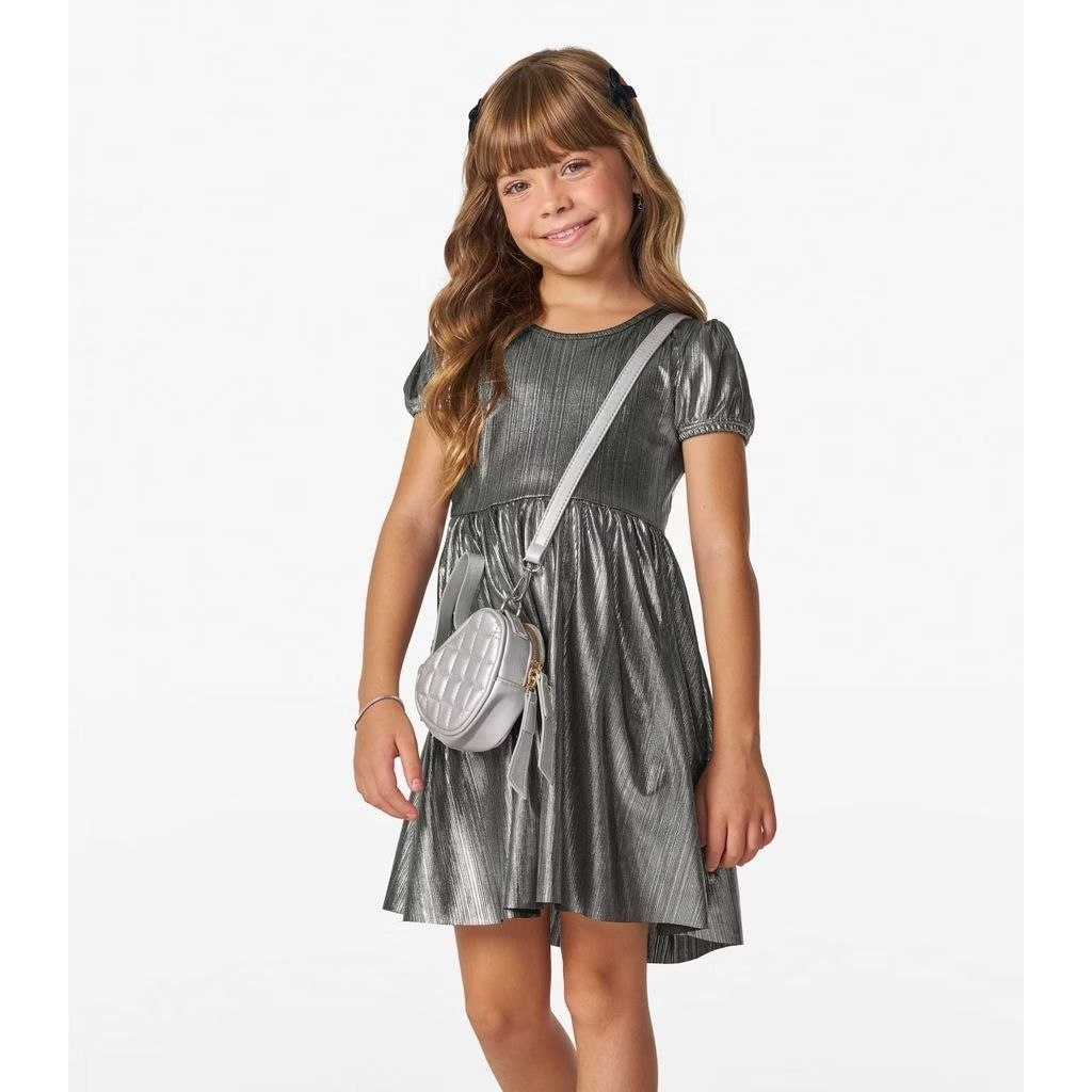 🛍️ Vestido em Malha Plissada Shiny Trick Nick Cinza