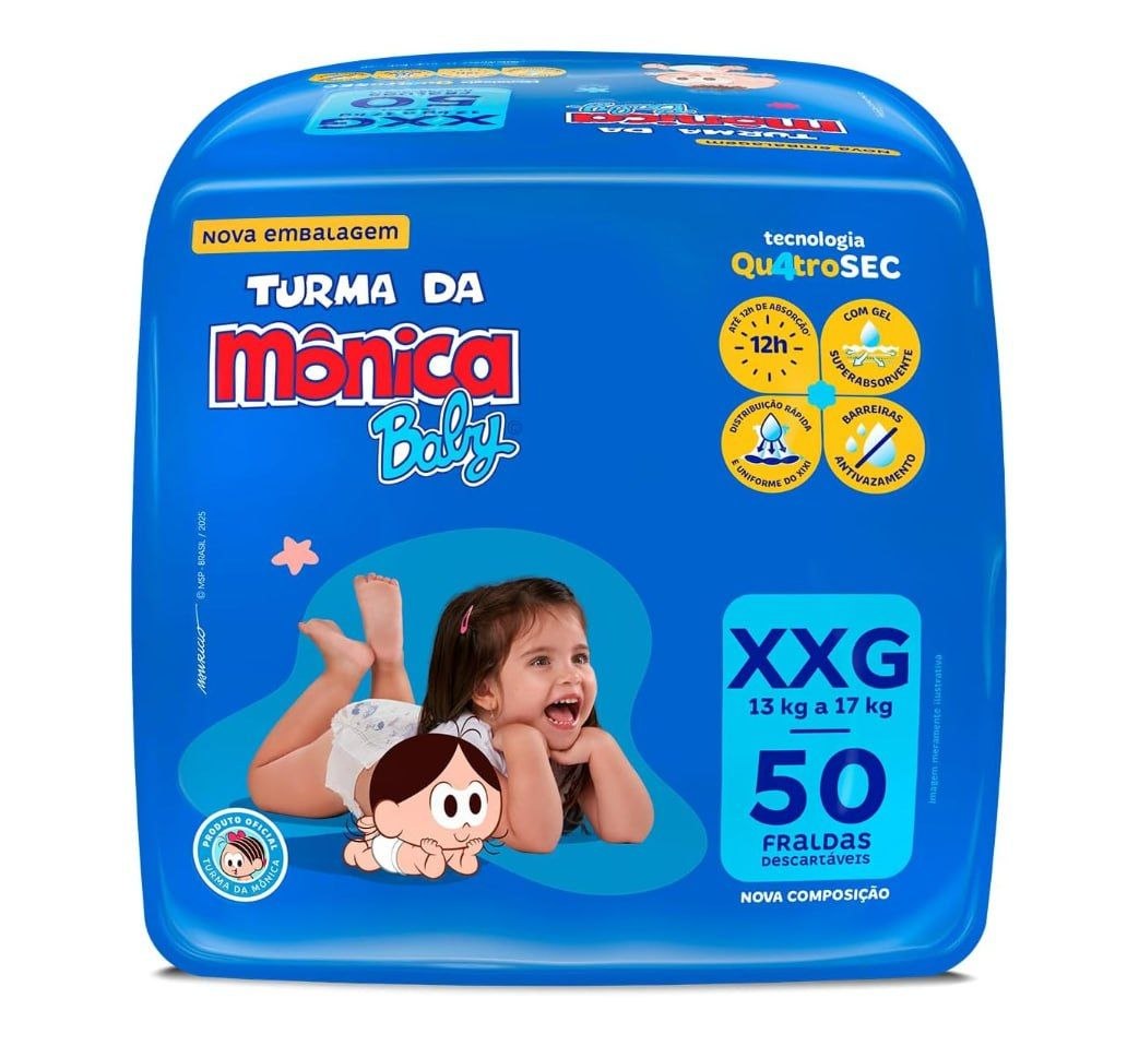 Fralda Turma da Mônica Baby Giga XXG 50 unidades