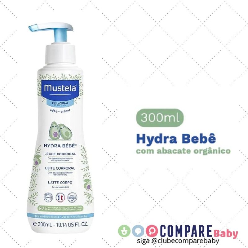 😍  Hydra Bebê com Abacate Orgânico Mustela, Hidratante Corporal Infantil, 97% de Ingredie
