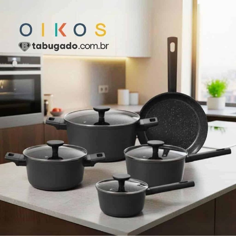 EXCLUSIVO PARA ASSINANTES PRIME Jogo com 5 Panelas Oikos Antiaderentes de Revestimento Cer