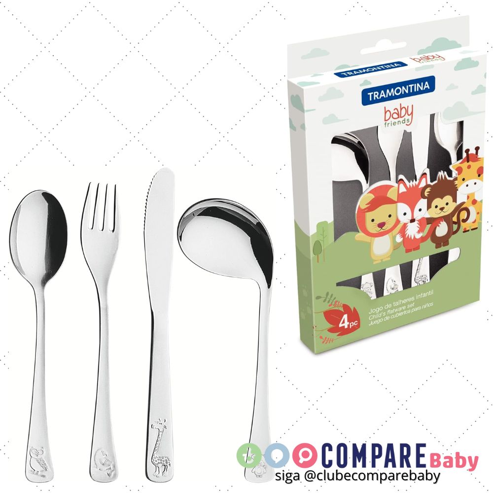 😍 Tramontina 66970010 Jogo de Talheres Infantil Aço Inox com 4 Peças, Prata