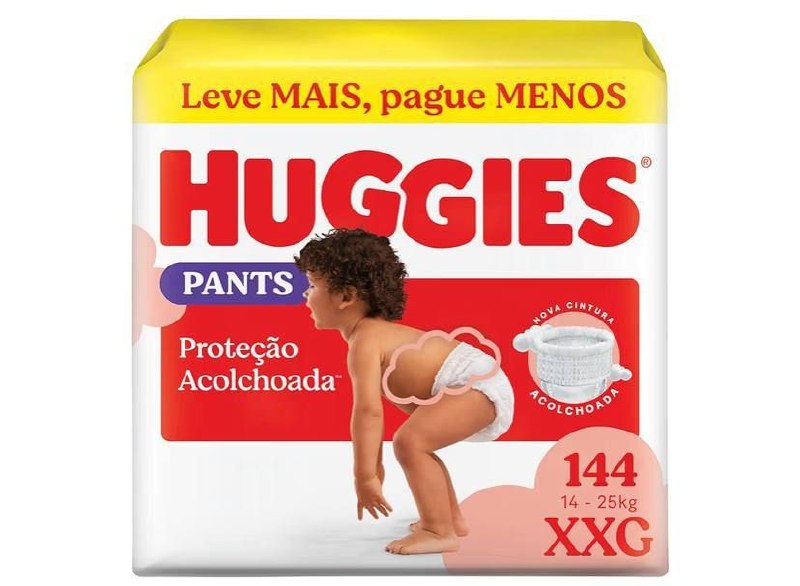 Fralda Huggies Pants Descartável Proteção Acolchoada XXG 144 fraldas
