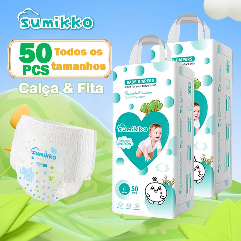 🛍️ SUMIKKO 50 e 100 unidades Infantil Calça Fraldas Ajustável total max Baby P/M/G/XG/XXG