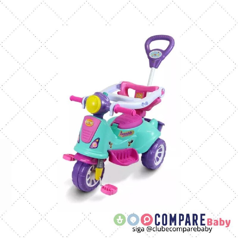 😍 Triciclo Motoca C/ Guia Passeio e Pedal Avespa Pink Maral