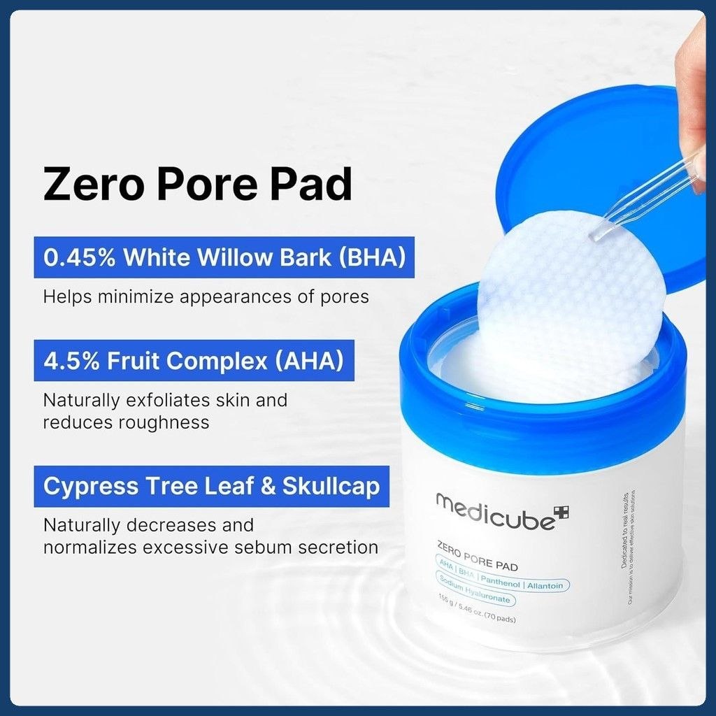- Medicube Zero Pore Pad Care Water 2.0 70 peças suave 70 peças de Toner de poros