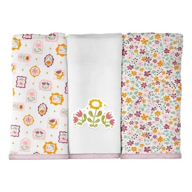 🛍️ Toalha De Boca Em Malha Para Bebê Com 3 Unidades Bublim Cor Floral - Várias estampas