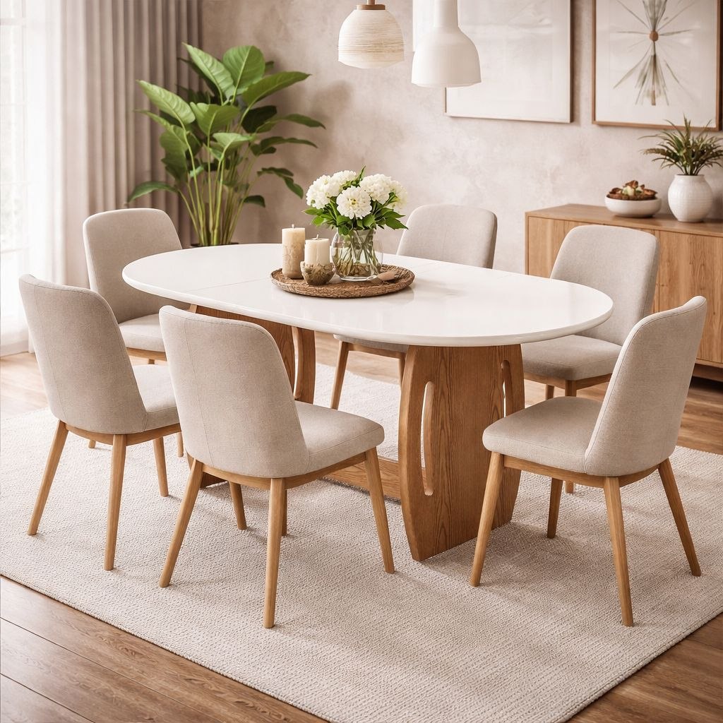 - Mesa de Jantar 4 Lugares Oval 137x90cm – Montagem com Encaixe Invisível