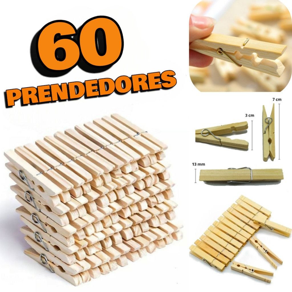 - KIT Pregador de Roupa De Madeira Super Reforçado – 12/24/36/48/60 Unidades – Ótima Quali